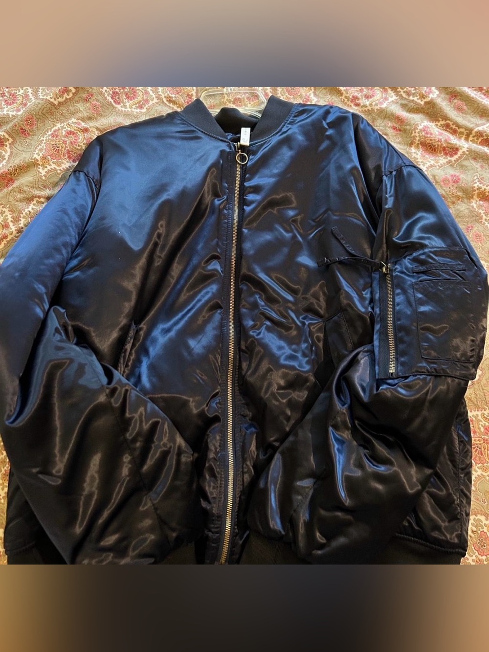 Zara Navy Satin Bomber Jacket for Men